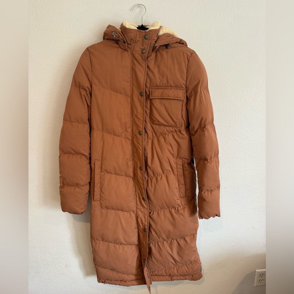 UpWest Tan Hooded Long Puffer Jacket